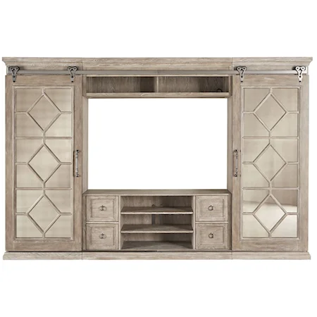 Entertainment Center with Mirrored Sliding Doors